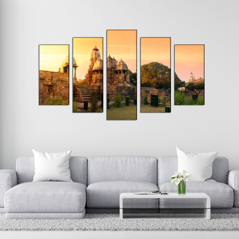 Khajuraho Temple Canvas Wall Painting- With 5 Frames