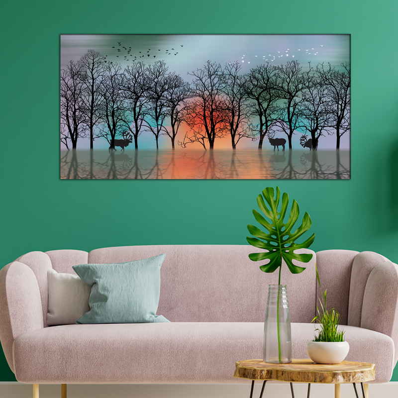 Autumn Tree & Water Canvas Wall Painting