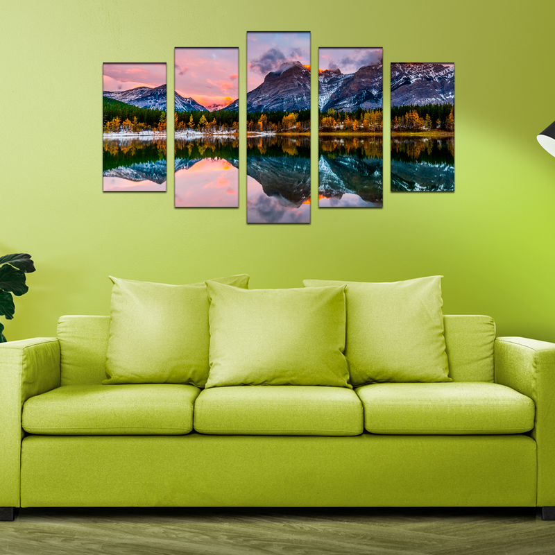 Colorful Weather Mountain View Canvas Wall Painting- With 5 Frames