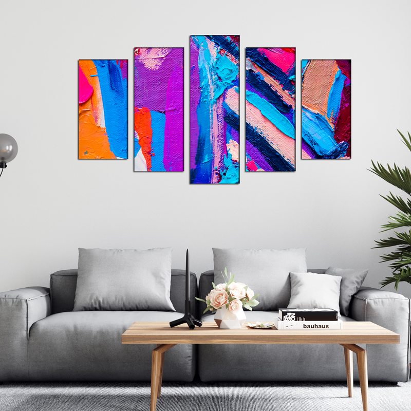 Colourful Abstract Canvas Panel Wall Painting - With 5 Frames
