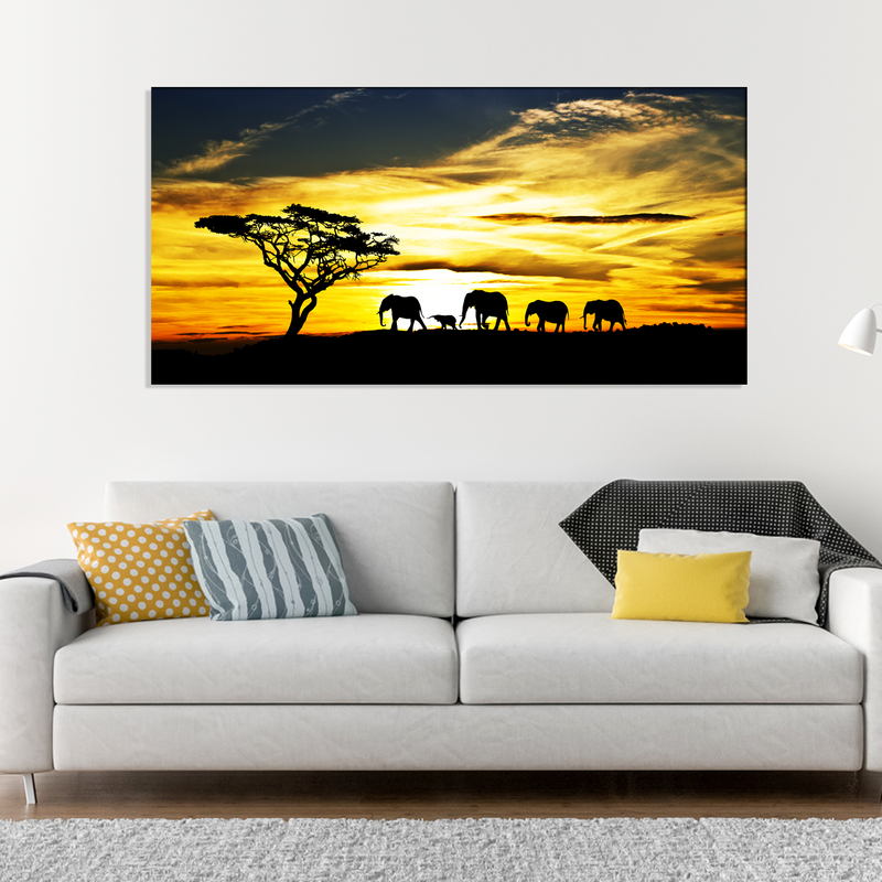 Beautiful View of Elephant Family Canvas Wall Painting