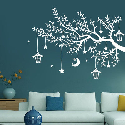 Moon and Stars Tree Wall Sticker Right to Left (Multicolour)