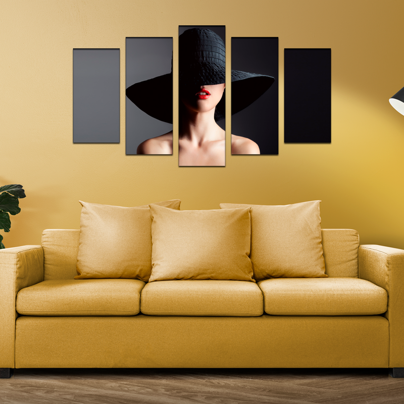 Bold Lady Canvas Wall Painting- With 5 Frames