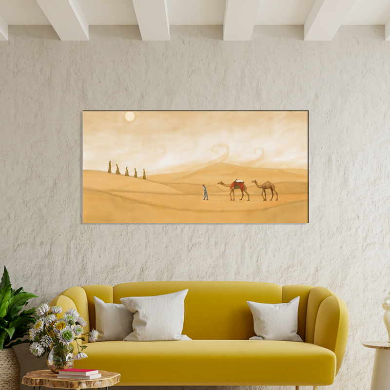 Camel In Desert Canvas Wall Painting