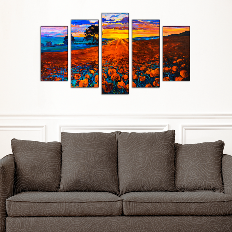 Flower Red Rose Canvas Wall Painting- With 5 Panel