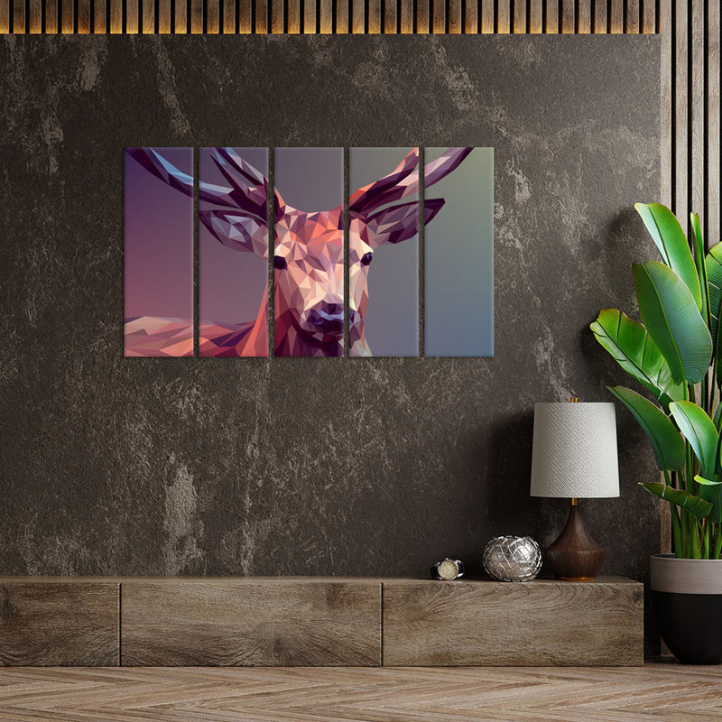 Deer Illustrations Canvas Wall Painting - With 5 Panel