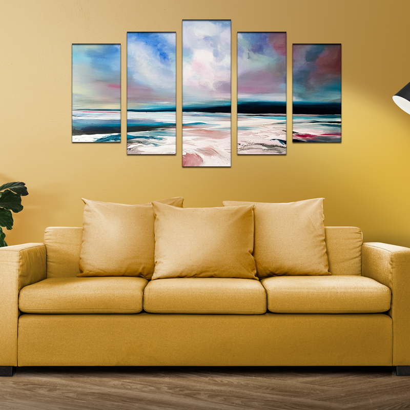 Cloud Abstract Art Canvas Wall Painting- With 5 Frames