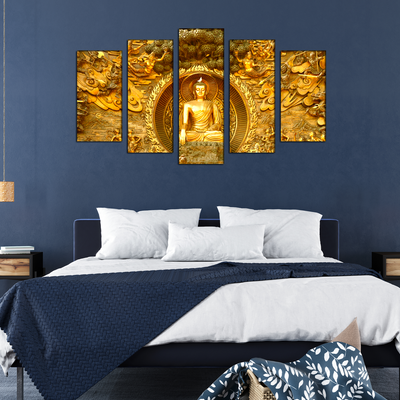 Golden Buddha Canvas Wall Painting - With 5 Frames
