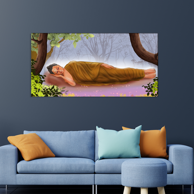 Gautama Buddha While Sleeping Illustration Canvas Wall Painting