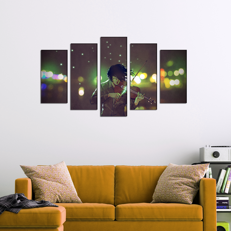 Man Playing Violin Canvas Wall Painting- With 5 Frames