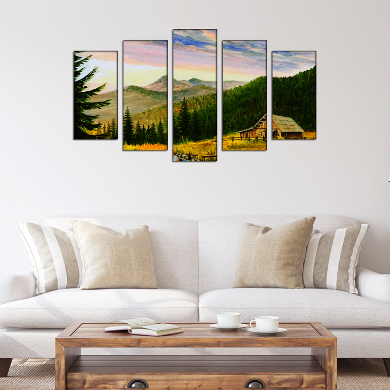 Beautiful Nature & Mountain Canvas Wall Painting- With 5 Frames