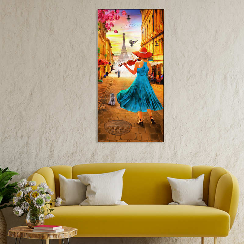 Girl Playing the Violin Oil Color Canvas Wall Painting
