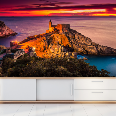 Beautiful Mountain Sunset View Digitally Printed Wallpaper