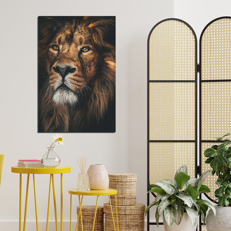 Lion Face Print On Canvas Wall Painting