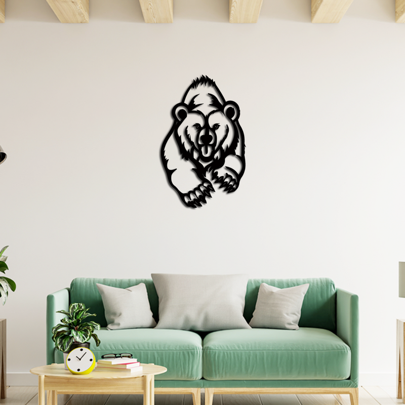 Grizzly bear embroidery designs Wooden Wall Hanging, Wooden Wall Decoration
