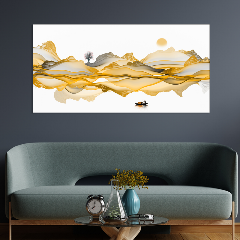 Golden Line Art Canvas Wall Painting