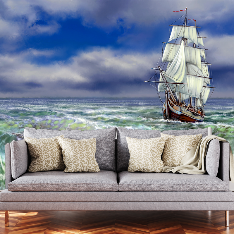 Old Ship On The Sea Digitally Printed Wallpaper