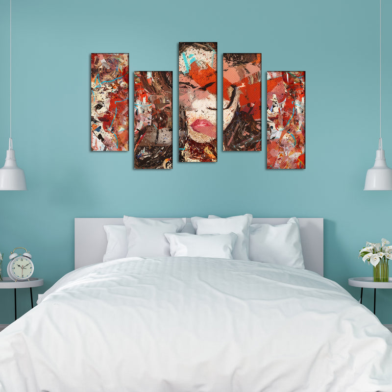 Beautiful Girl Abstract Canvas Wall Painting - With 5 Frames
