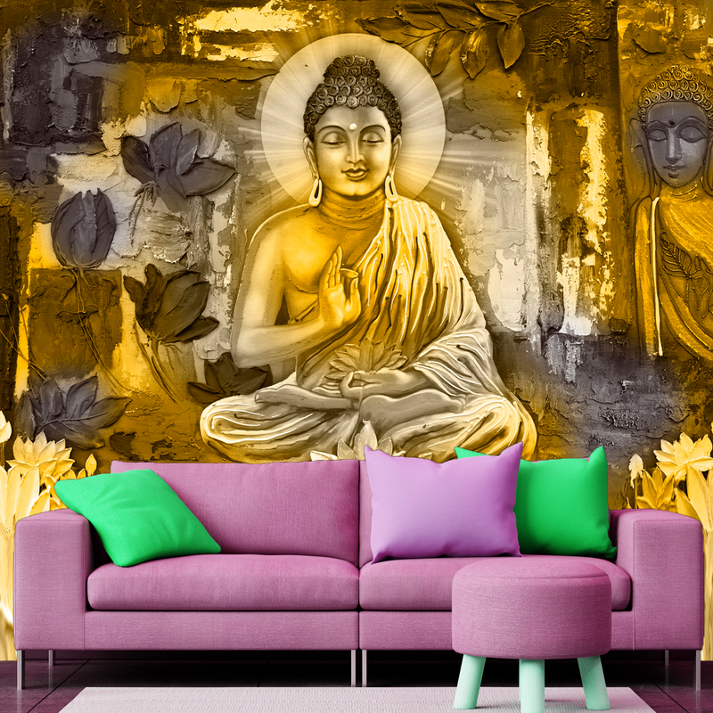 Golden Buddha Abstract Digitally Printed Wallpaper
