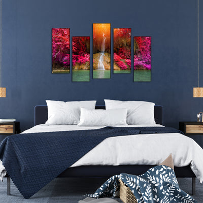 National Park Canvas Panel Wall Painting - With 5 Frames