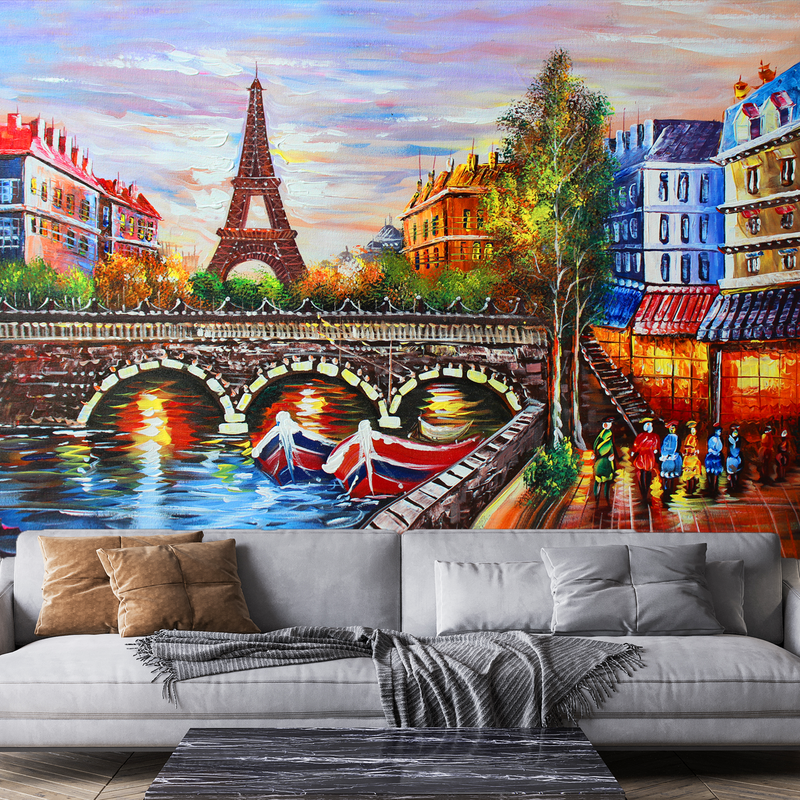 Eiffel Tower Sea View Digitally Printed Wallpaper