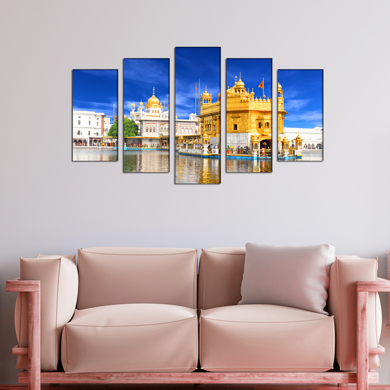 Morning View At Golden Temple In Amritsar Wall Painting- With 5 Frames