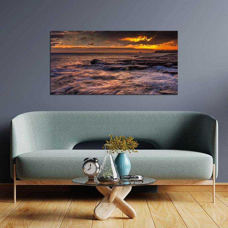 Beautiful Waves During Sunset Print On Canvas Wall Painting
