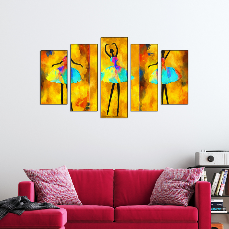 Dancing Doll Painting Canvas Wall Painting- With 5 Frames