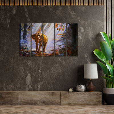Artistic Elephant Canvas Wall Painting - With 5 Panel