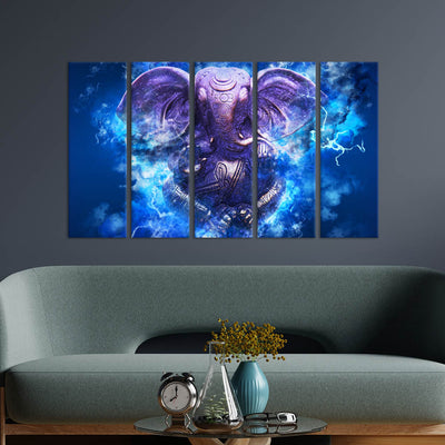 Ganesha Illustration Canvas Wall Painting - With 5 Panel