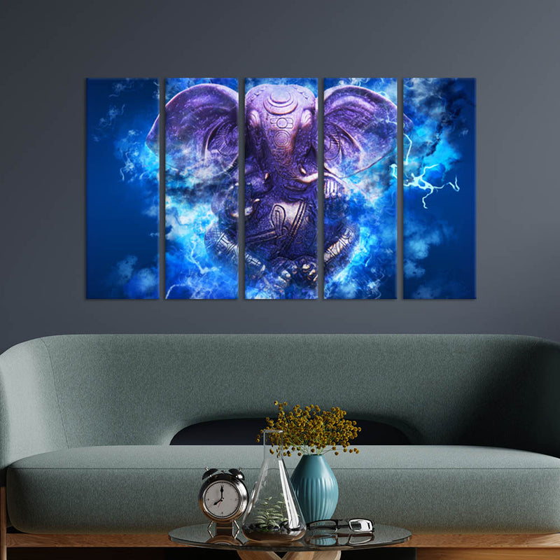 Ganesha Illustration Canvas Wall Painting - With 5 Panel