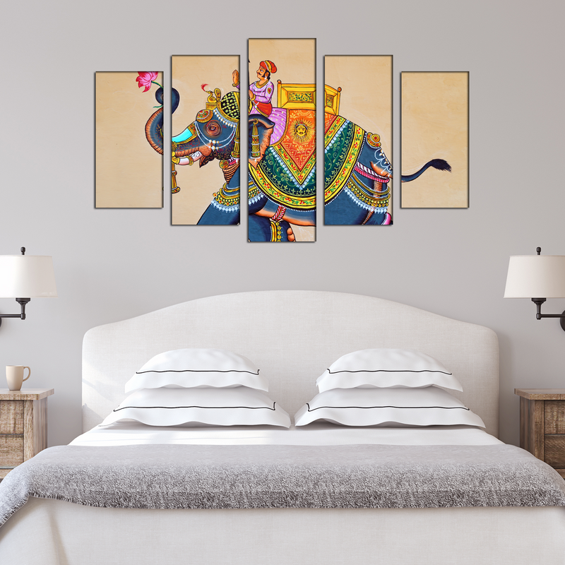 Madhubani Elephants Canvas Wall Painting