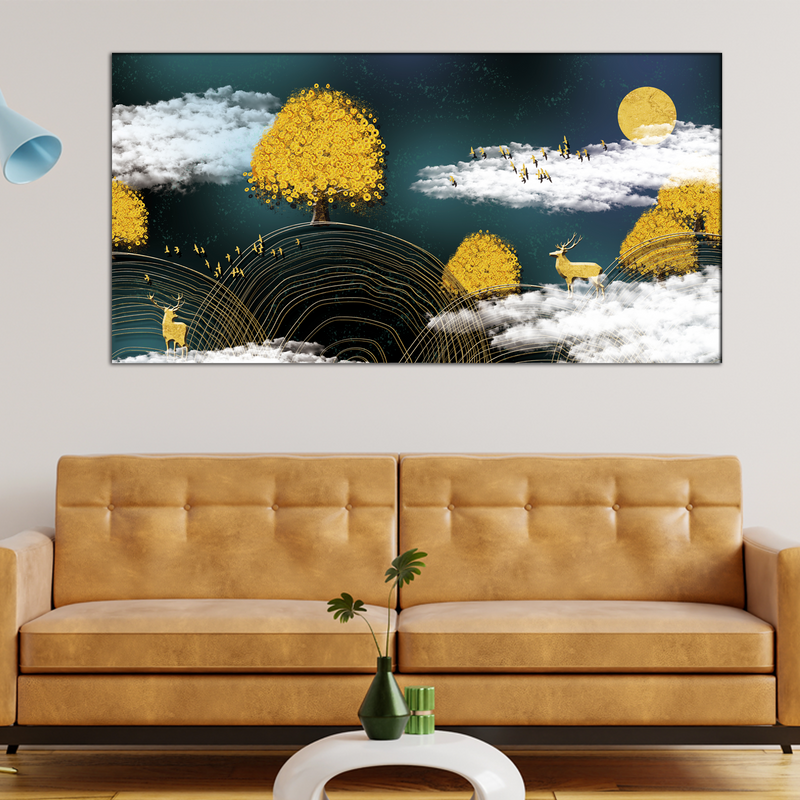 Beautiful Yellow And White Abstract Canvas Wall Painting