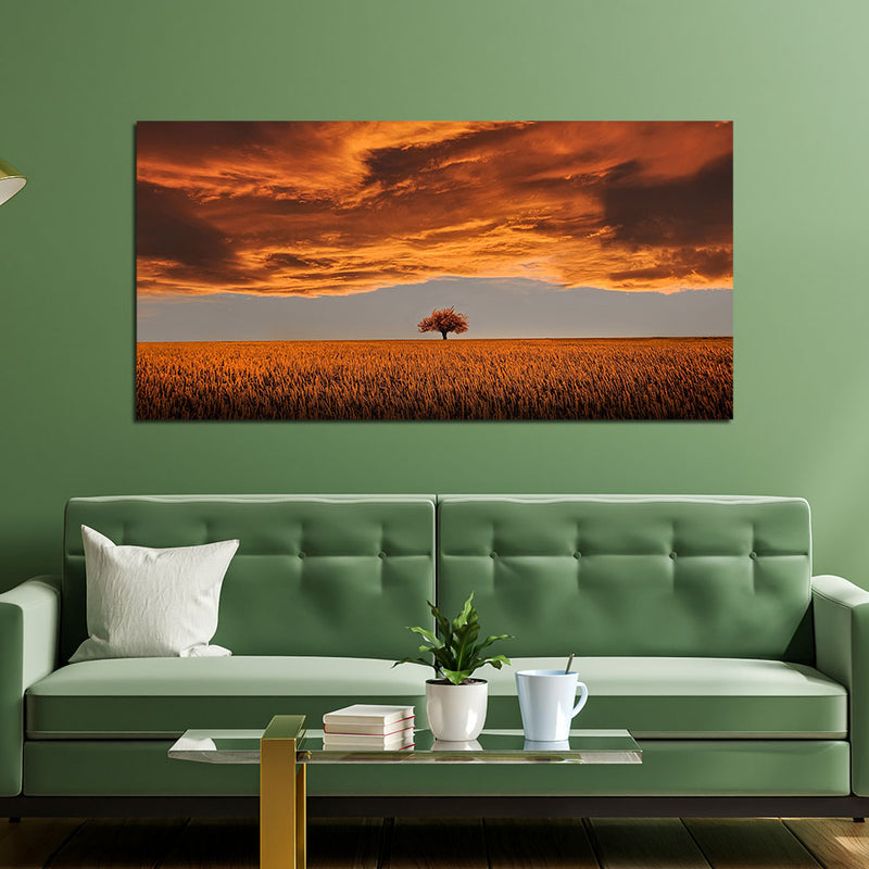 Beautiful Red Field And Sky Print On Canvas Wall Painting