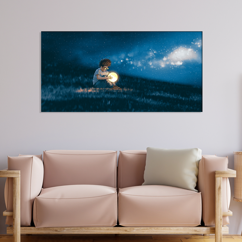 Boy With A Moon Light Ball In Hand Canvas Wall Painting