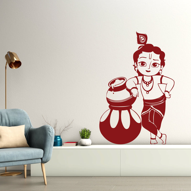Bal Krishna Premium Quality Wall Sticker in Brown Color