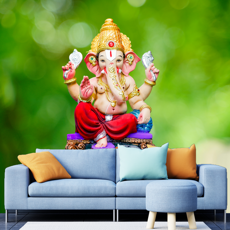Cute Lord Ganesha Digitally Printed Wallpaper