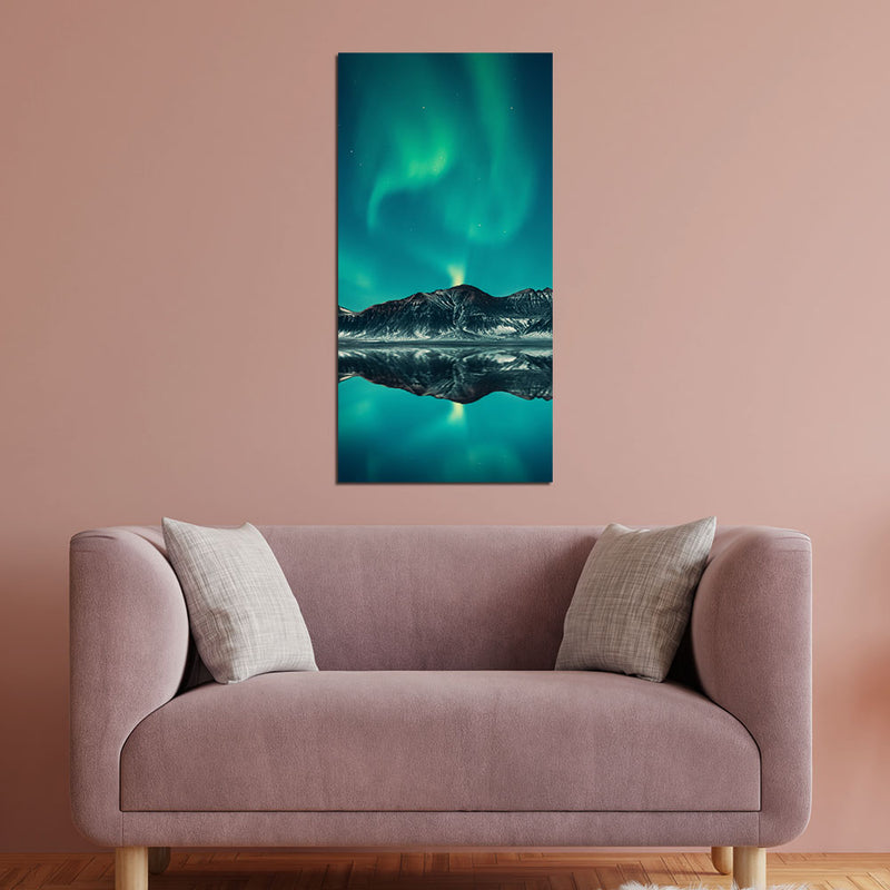 Green Sky And Mountain Reflection Print On Canvas