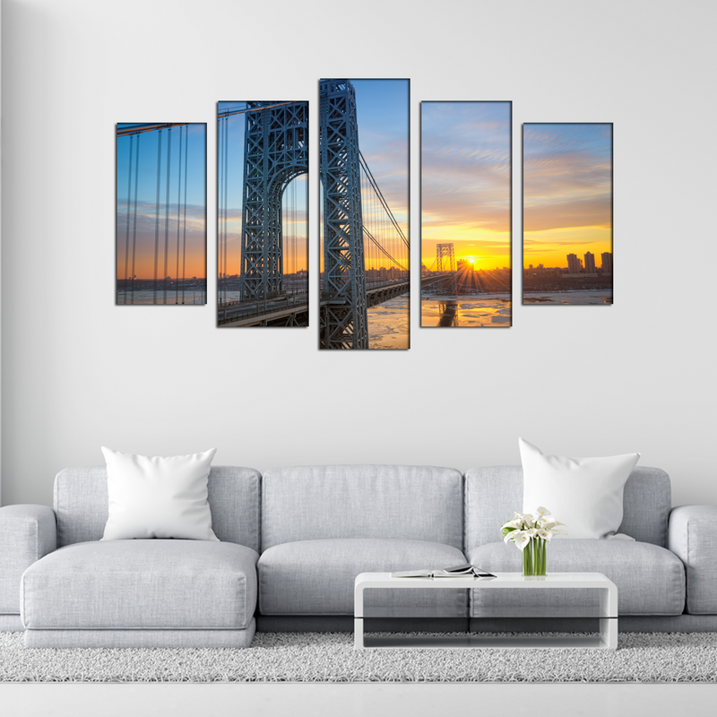 Golden Gate Bridge During Sunset Canvas Wall Painting- With 5 Frames