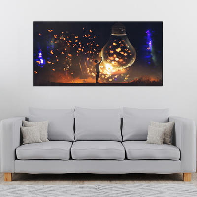 Man With Glowing Big Bulb Canvas Wall Painting