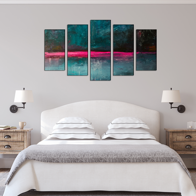 Flat Color Abstract Canvas Panel Wall Painting - With 5 Frames