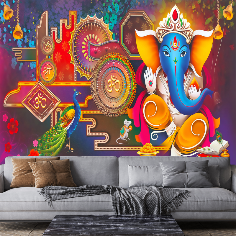 Artistic Ganesha Digitally Printed Wallpaper
