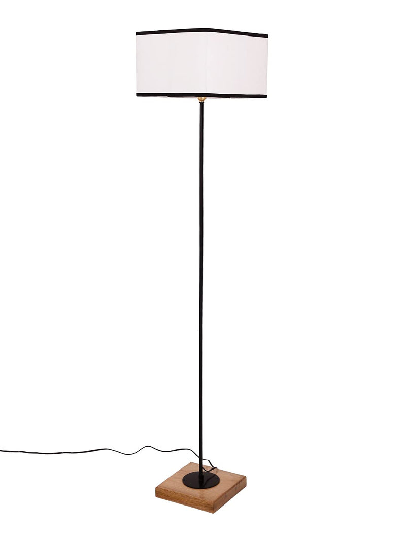 Multicolor Square Cotton Shade Stick Floor Lamp with Wood Square Base