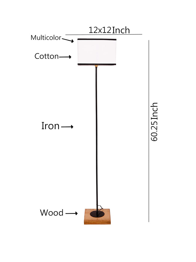 Multicolor Square Cotton Shade Stick Floor Lamp with Wood Square Base