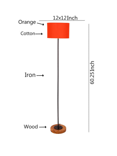 Orange Drum Cotton Shade Stick Floor Lamp with Wood Round Base