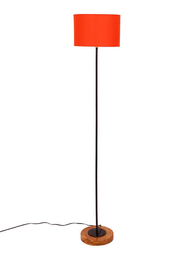 Orange Drum Cotton Shade Stick Floor Lamp with Wood Round Base