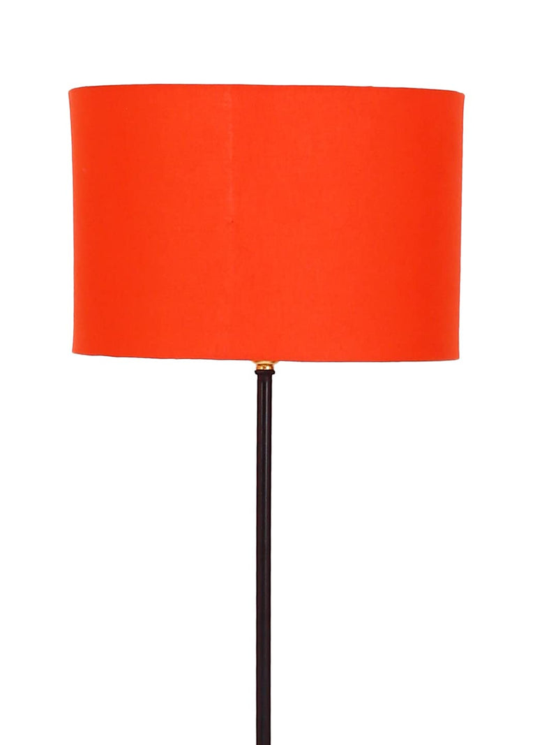 Orange Drum Cotton Shade Stick Floor Lamp with Wood Round Base