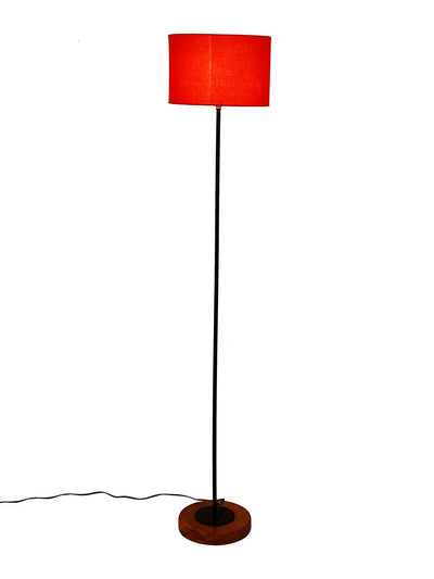 Orange Drum Cotton Shade Stick Floor Lamp with Wood Round Base