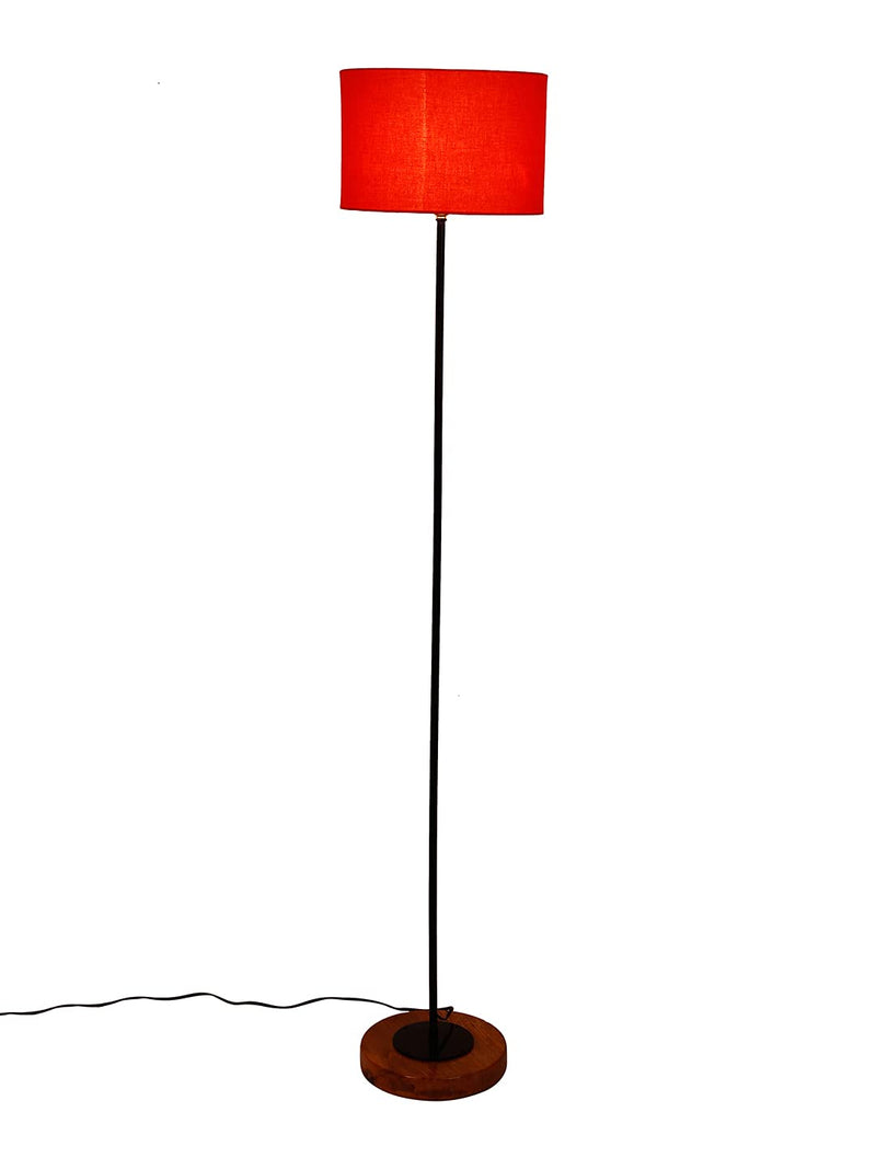Orange Drum Cotton Shade Stick Floor Lamp with Wood Round Base