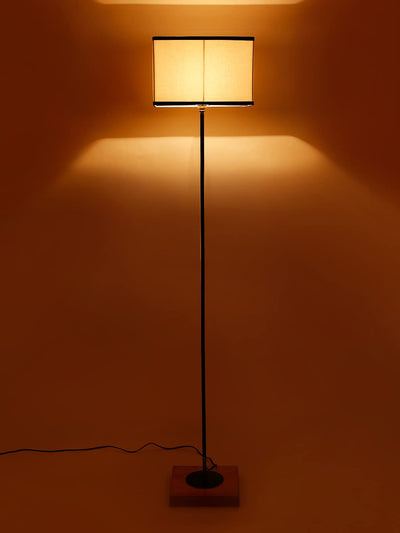 Multicolor Square Cotton Shade Stick Floor Lamp with Wood Square Base